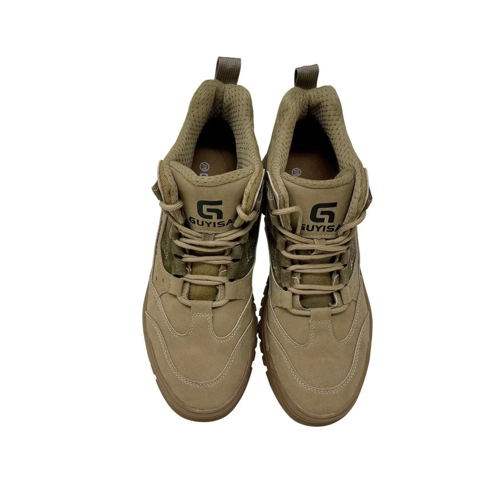 GUYISA Safety Tan Work Hiking Boots Mid Top Steel Toe GB21148-2020 Men's Sz 44